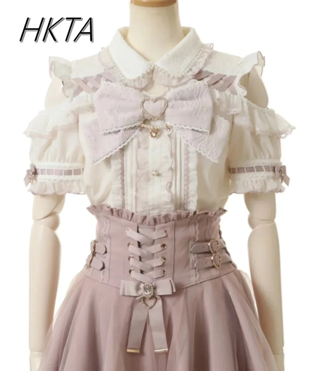 Japanese Liz Mine Women's Shirt Summer Off Shoulder Big Bow Short Sleeve Top Cute Girl BlousesHigh Waist Skirt 2 Piece Skirt Set SS69