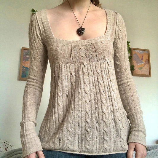 2000s Vintage Long Sleeve Babydoll Knitted Sweater Tops Cottage Milkmaid Pullovers Aesthetic Grunge Y2k Knitwear T-shirts Women SS69 25.69 Type 6 / M