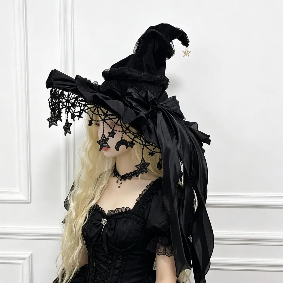 Fashion Halloween Witch Hat Gothic Dark Wizard Cap Lolita Cosplay Accessories Costume Headwear Party Photo Prop Festival Gift
