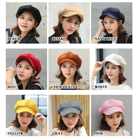 Solid Color Korean Style Woolen Octagonal Hat for Women Autumn/Winter New Style Duckbill Beret, Trendy British Style Painter Hat