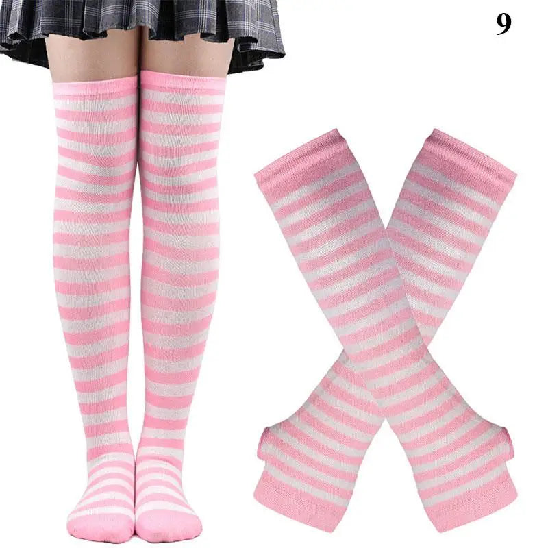 Gothic Striped Over Knee Socks & Arm Warmer Set