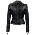 2025 Steampunk Rock Rivet Women's Leather Jacket Slim Short Streetwear Gothic Embroidery PU Leather Locomotive Coat Femme SS69