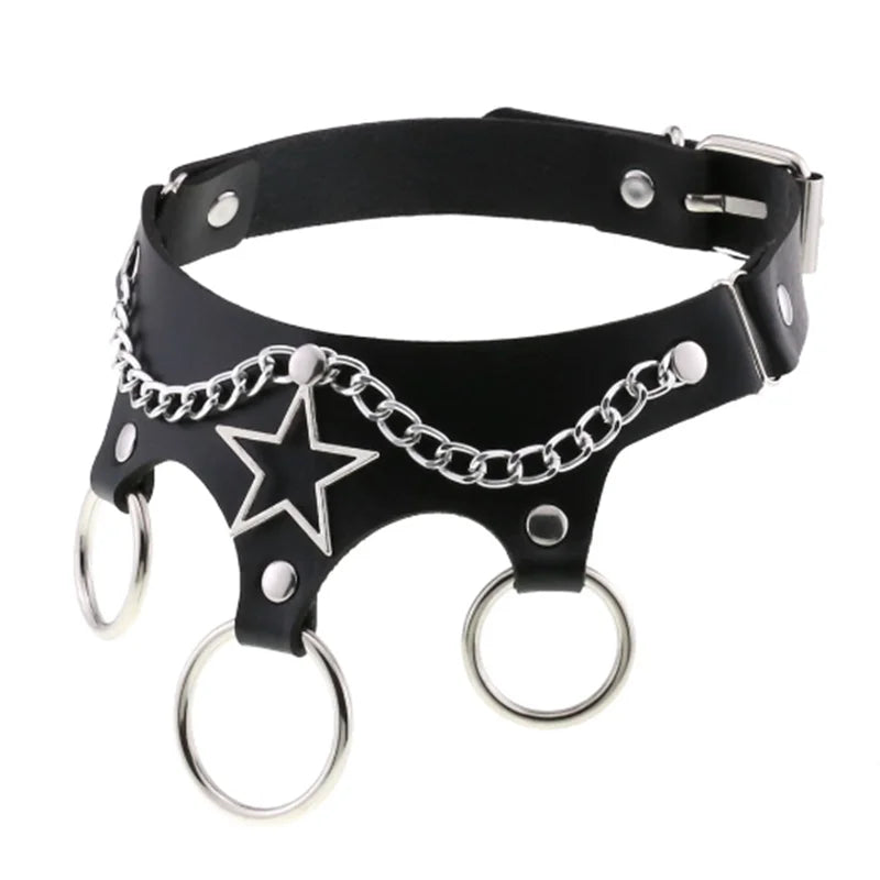 1Pc Harajuku Gothic Spike Rivet Star Necklaces Collares Hip Hop Rock Black Bowknot PU Lace Leather Sexy Y2K Girl Choker Jewelry SS69