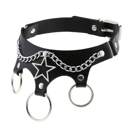 1Pc Harajuku Gothic Spike Rivet Star Necklaces Collares Hip Hop Rock Black Bowknot PU Lace Leather Sexy Y2K Girl Choker Jewelry SS69