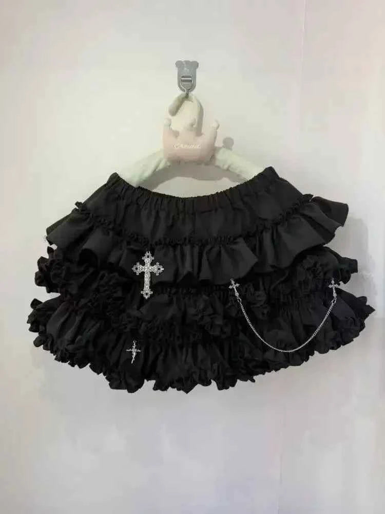 Summer Gothic Y2k Elastic Waist Cross Short Skirt Women High Street Chic Thin Hot Girl Skirts Female Aesthetic New Punk Outfits