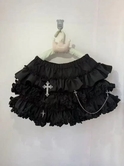 Summer Gothic Y2k Elastic Waist Cross Short Skirt Women High Street Chic Thin Hot Girl Skirts Female Aesthetic New Punk Outfits