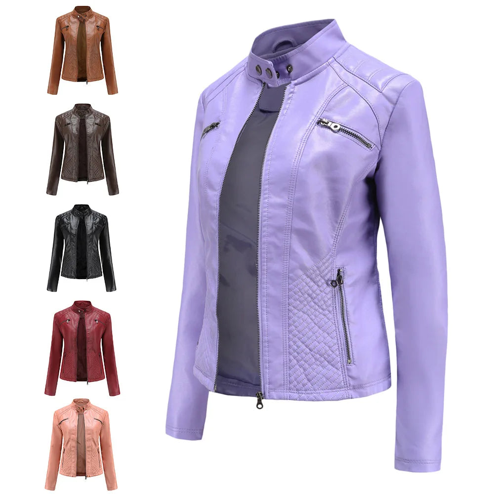 2025 Steampunk Rock Rivet Women's Leather Jacket Slim Short Streetwear Gothic Embroidery PU Leather Locomotive Coat Femme SS69
