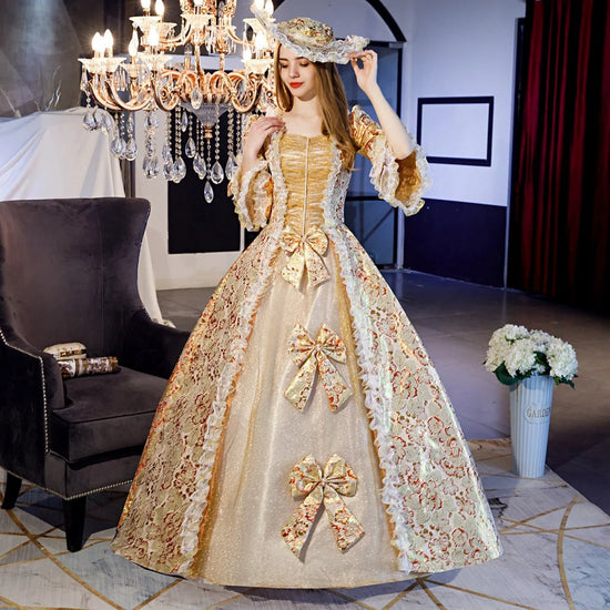 Victorian Masquerade Dresses for Women, Renaissance Dress, 18th Century, Baroque Rococo Marie Antoinette, Historical Clothing SS69 136.69 Gold-2(Include Hat) / XXXL