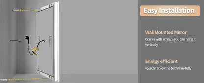 Smart LED Bathroom Mirror Rectangle Wall Mount Mirror w Bluetooth Speaker,Time,Temperature,Light Memory,Front & Backlit,Anti-Fog SS69