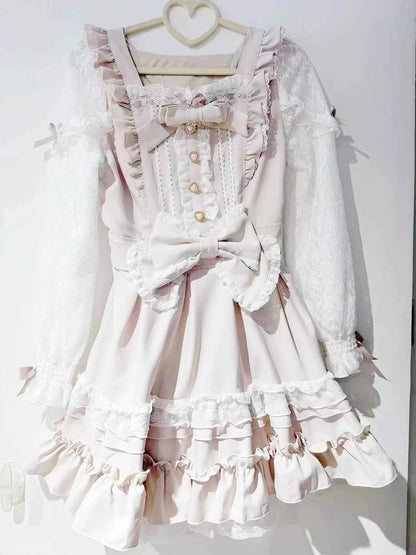 Japanese Liz Dresses Women Autumn New Girl's Sweet Cute Bud Mini Series Mass Production Angel Small Cake Dress Bow Lolita Dress