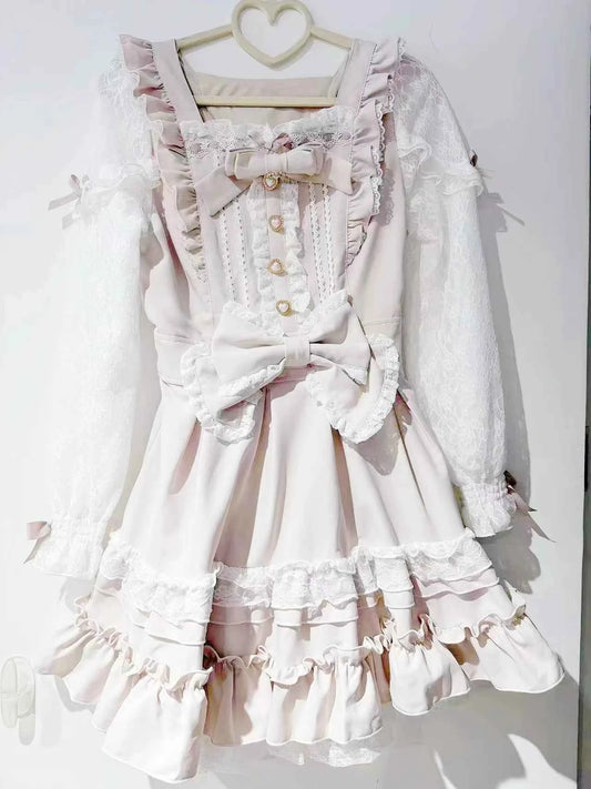Japanese Liz Dresses Women Autumn New Girl's Sweet Cute Bud Mini Series Mass Production Angel Small Cake Dress Bow Lolita Dress