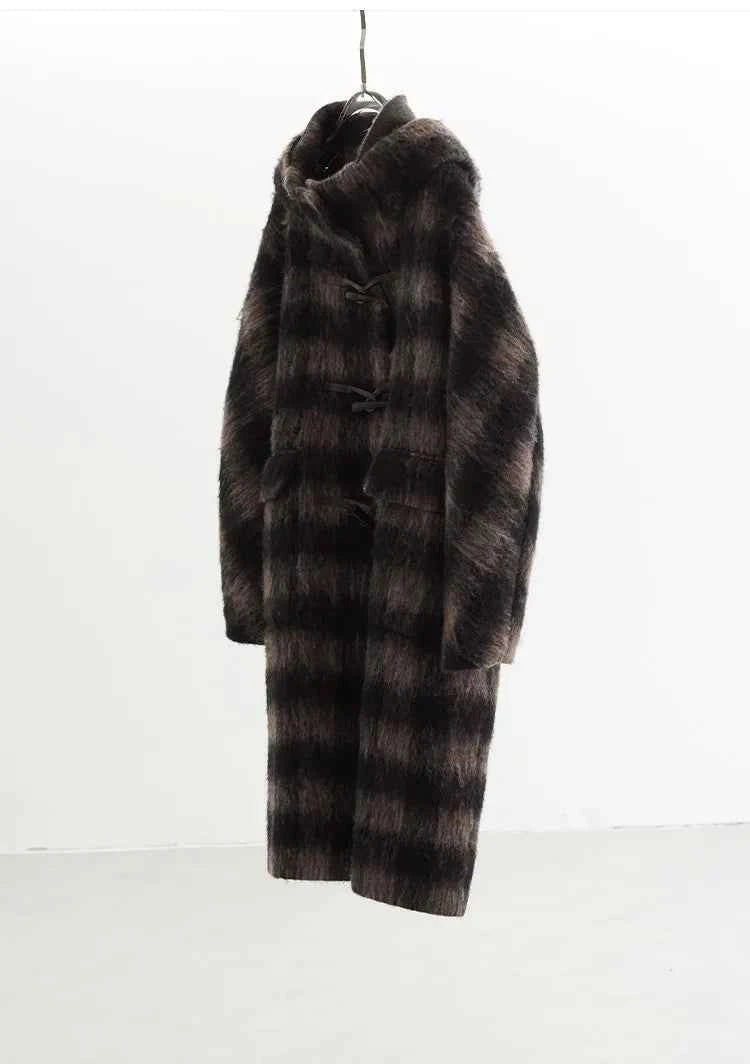 Plaid Coat~ Retro Style Horn Button Mid-Length Coat Women's Alpaca Wool Coat 2025 Winter British Style