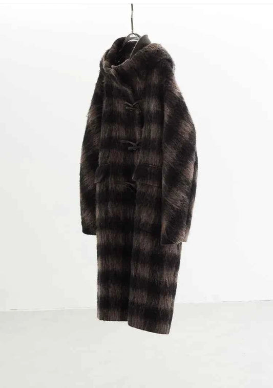 Plaid Coat~ Retro Style Horn Button Mid-Length Coat Women's Alpaca Wool Coat 2025 Winter British Style