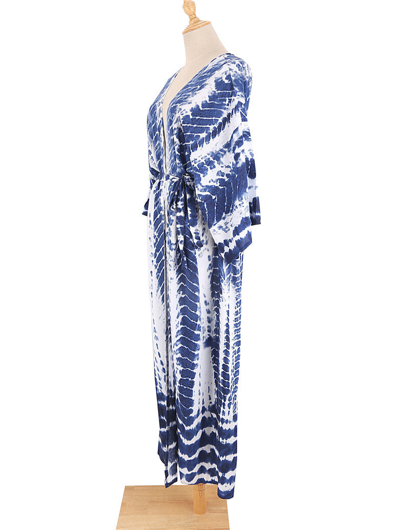 Tie Dye Kimono Swimsuit Cover-Up for Women - Flowy Rayon Beach Dress