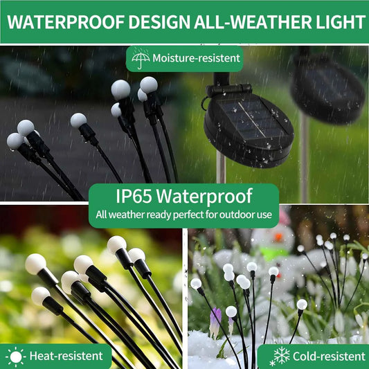 8-Head Solar Firefly Lights LED Solar Outdoor Decorative Garden Lights Waterproof High Flexibility Yard Patio Pathway Holiday