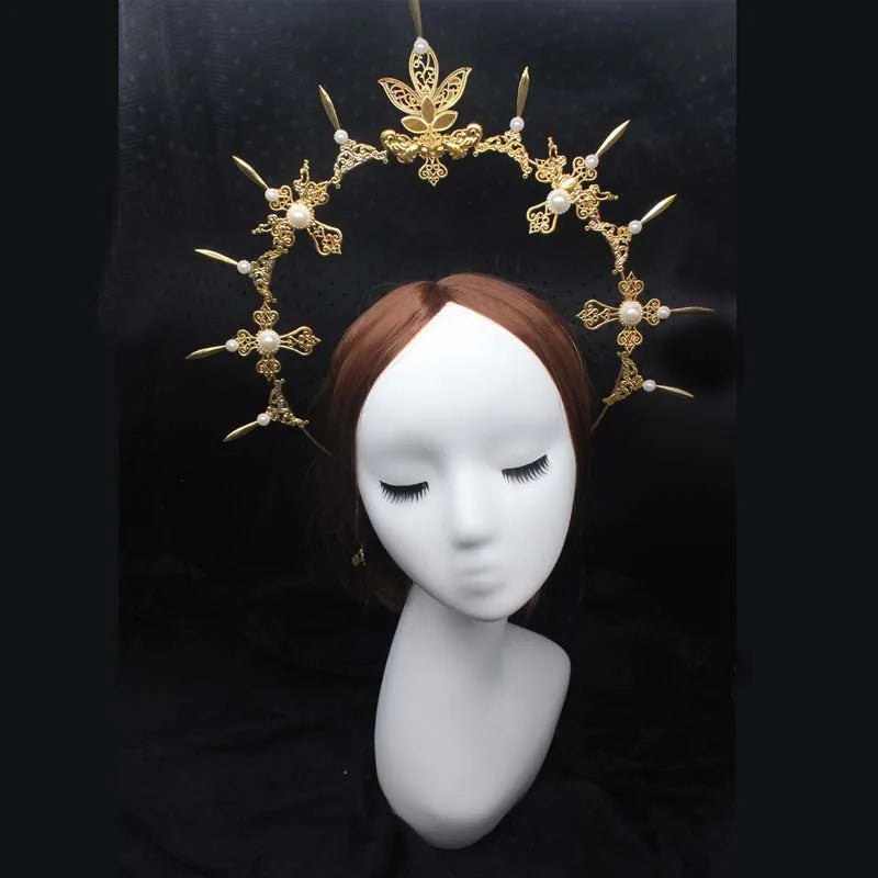 Baroque Gold Halo Headband Tiara - Lolita Vintage Goddess Style