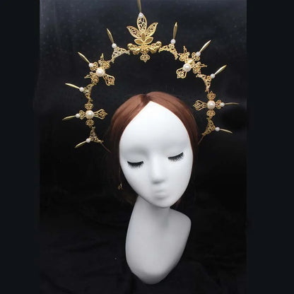 Angel Virgin Mary Baroque Gold Halo Goddess Headpiece Lolita Vintage KC Headband Tiara Headwear Accessories