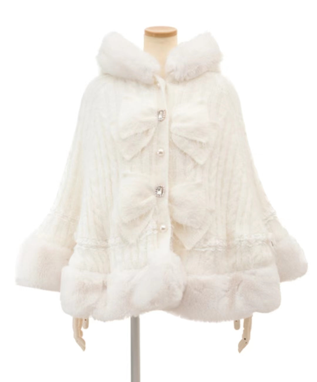 Godivana Lolita Faux Fur Cape Coat with Bow & Rhinestones