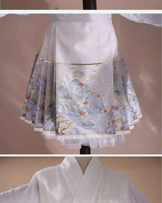 Summer New Short Horse Face Skirt White Short Set Retro Thickened Ming System Improved Han Element Chinese Style Tang Suit