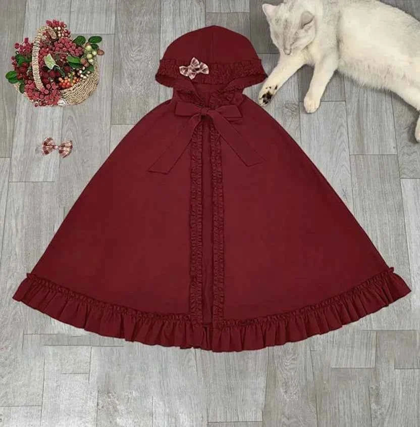 MAGOGO Christmas Lolita Dress Kawaii Costume Red Cloak Soft Sister Long Sleeve Party OP Victorian Dress Japanese Lolita Clothing