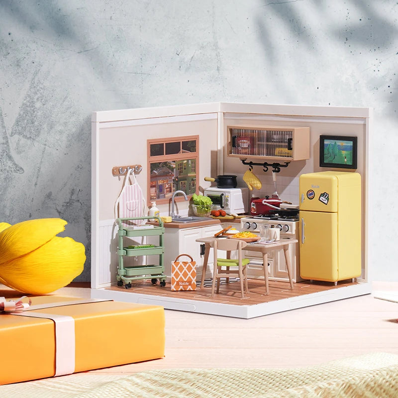 Robotime Rolife Happy Meals Kitchen 3D Miniature House DIY Plastic Model Kit