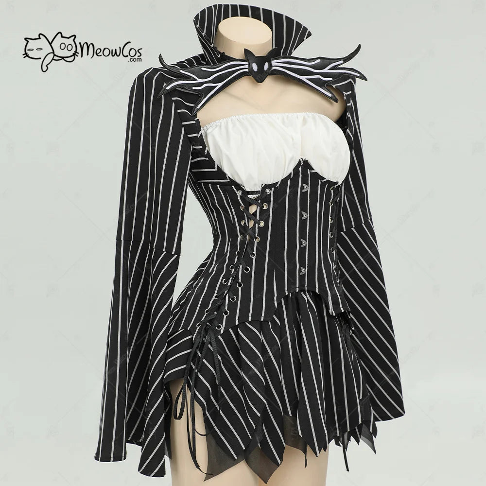 MEOWCOS Women's Jack Cosplay Costume Halloween Gothic  Long Sleeve Top with Skirt and Gloves