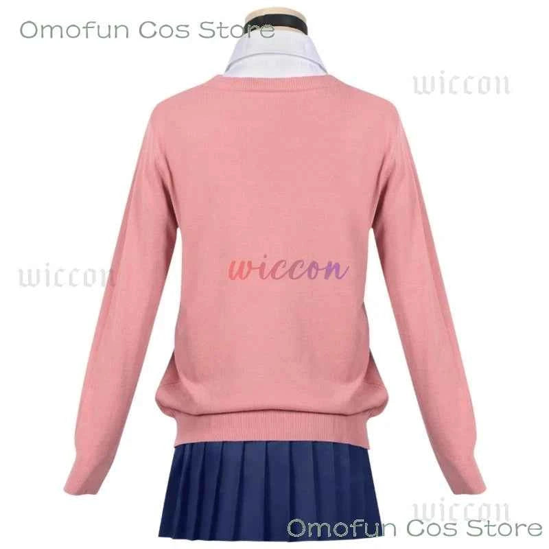 Momo Ayase Cosplay Costume Wig Anime Dandadan School JK Uniform Earrings Pink Sweater Skirt Halloween Party Women