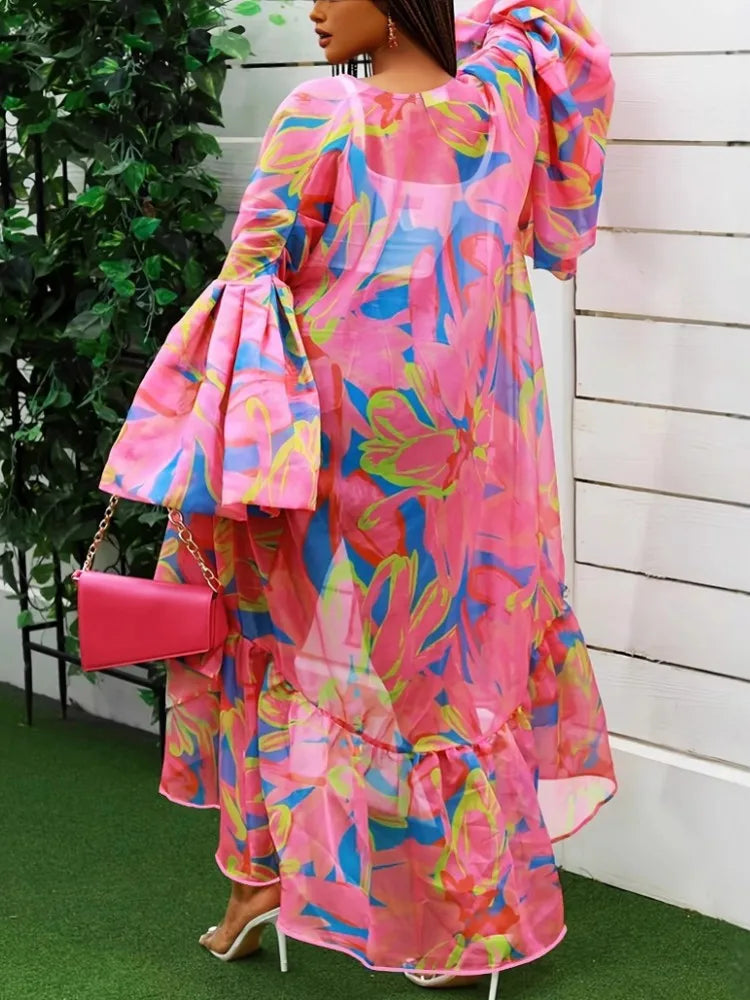 Plus Size Beach Kimono For Women Flower Printed Swimsuit Cover Up Self Wrap Dresses Seaside Bathing Suits Beachwear 2025 SS69