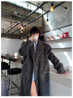 Mauroicardi Autumn Winter Oversized Extra Long Warm Thick Gray Wool & Blends Coat Women Loose Casual Fluffy Korean Fashion 2024