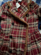 Women's Double Breasted Plaid Coat, Woolen Jacket , V-Neck, Loose Tops, Female Clothes, Sweet, New, Autumn, Winter