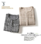 Houndstooth Plaid Fringed Cashmere Sweater for Women, Small Knitted Wool Cardigan, Loose Plaid Coat