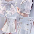 Japanese Mine Mass-Produced Short-Sleeve Shirt Dress Shorts Set Women Sweet Liz Doll Collar Bow Shirt Dress Two-Piece Suit