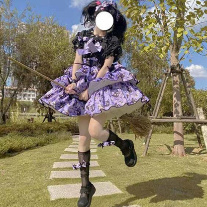 Victorian Sweet Black Pink Lolita Dress Women Kawaii Elegant Luxury Y2k Chic Retro Gothic Dresses Girls Witch Pattern Midi Dress SS69