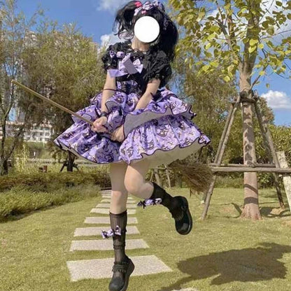 Victorian Sweet Black Pink Lolita Dress Women Kawaii Elegant Luxury Y2k Chic Retro Gothic Dresses Girls Witch Pattern Midi Dress SS69