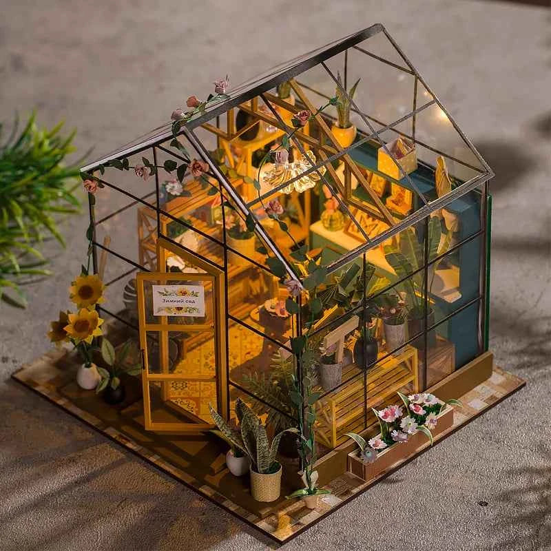 Wooden Miniature Dollhouse with LED Light Creative DIY Flower House Handmade 3D Puzzle Assembly Building Model Toys Doll Houses