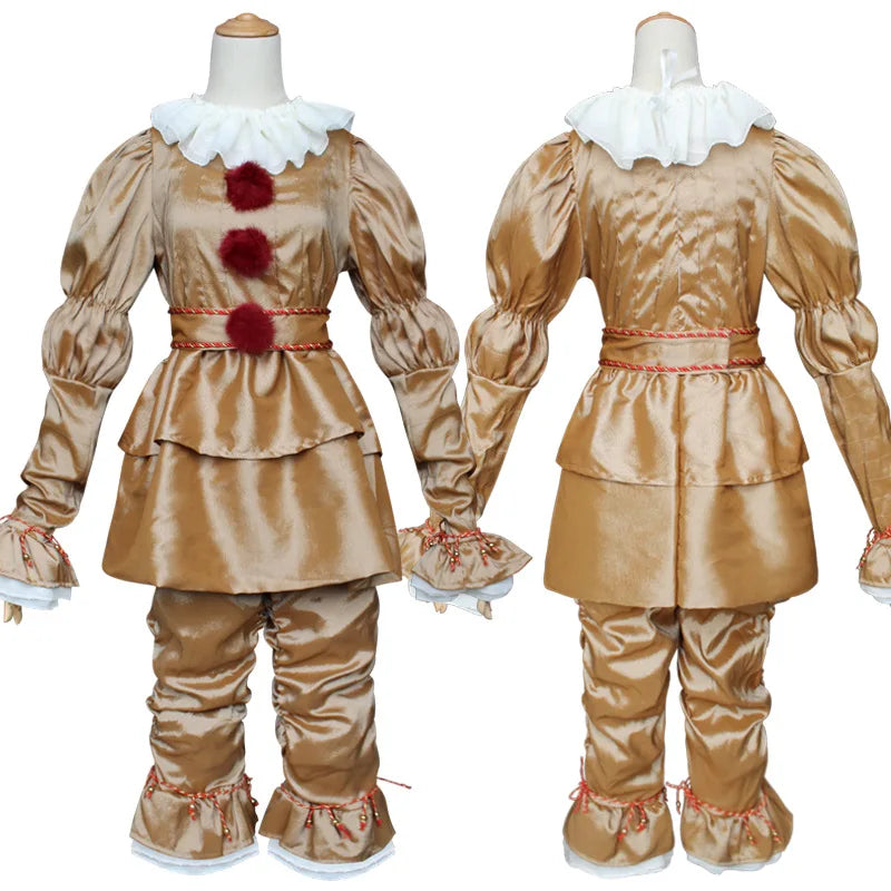 Cosplay Costume Clown Pennywise Suit Movie Stephen King It Joker Costume Golden Silver Halloween Outfit