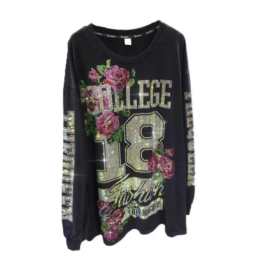 L-4XL 150kg Luxury Diamond Stamping Women's Plus Size Sweatshirts Aesthetics Art Female Pullovers Vintage Winter Lady Sweatshirt SS69 39.69 black / XXXL