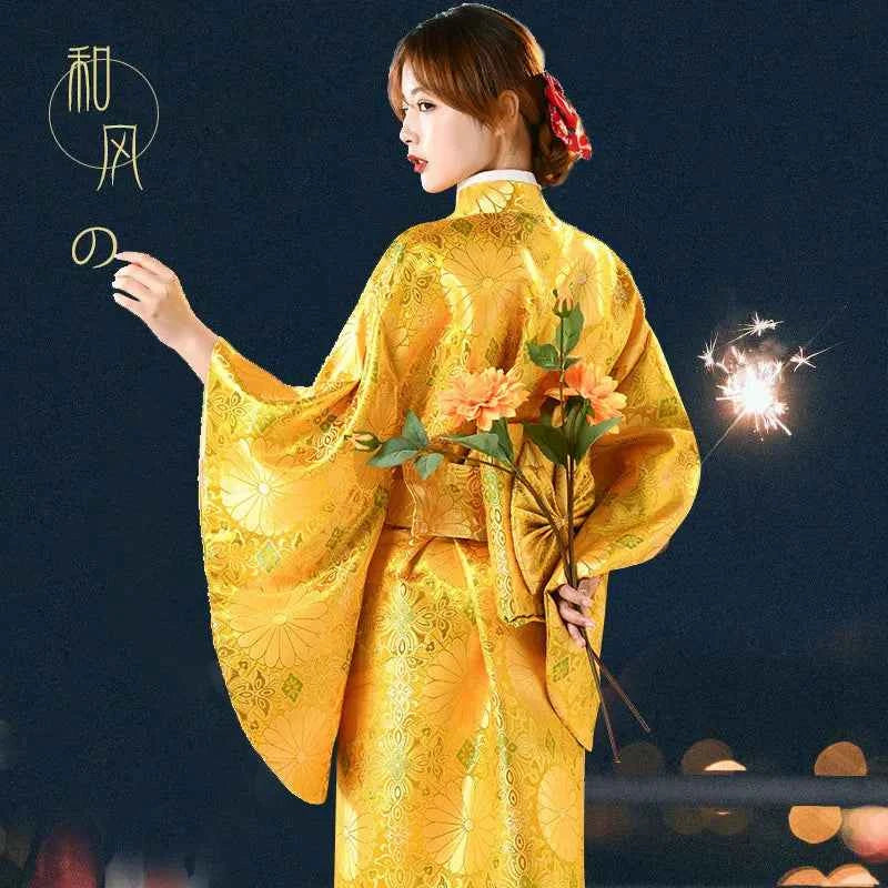 Fashion National Trends Women Sexy Kimono Yukata With Obi Novelty Evening Dress Japanese Cosplay Costume Floral One Size
