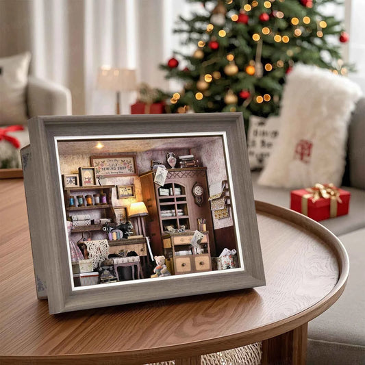 Book Nook Kit Tailor's Shop DIY 3D Wooden Puzzle Dollhouse Photo frame ornament Model Bookend Building Home Decoration