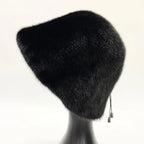 Women's Real Mink Fur Bucket Hat - Warm Winter Dome Cap