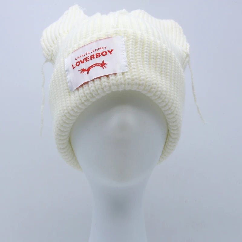 Long fox Ears Knitted Hat Men Women Rabbit Ear Warm Crochet Beanies Kpop Hip Hop Hat Winter Skullies Cap Y2k Christmas Gifty