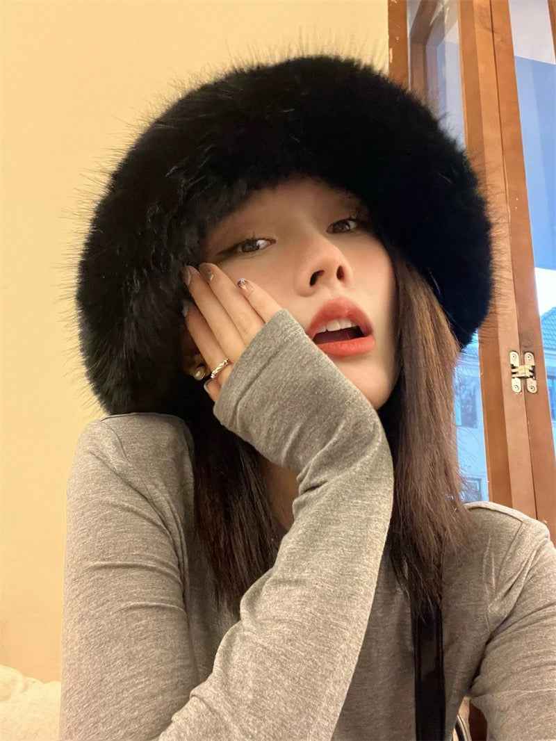 2025 Fluffy Faux Fur Bucket Hats Women Rabbit Fur Warm Thick Plush Winter Hat Lady Fashion Luxury Panama Furry Fisherman Cap Y2k