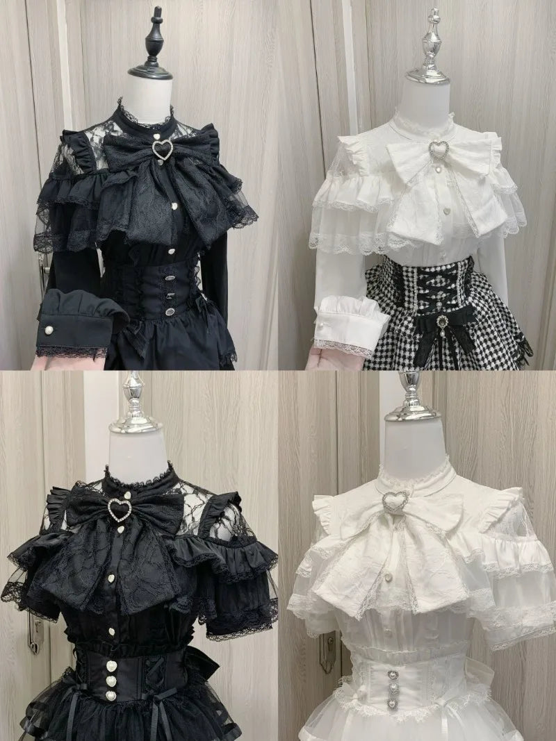 Kimutomo Lolita Style Shirts Women Bow Lace Patchwork Solid Japanese Style Y2k Sweet Blouse Spring Summer Fashion Tops Ladies SS69