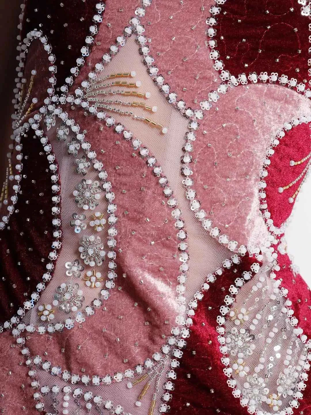 Customized Luxury Retro Trend Sheath Strapless Geometric Pattern Beaded Sequins Pearls Mesh Midi Evening Prom Formal Party Dress