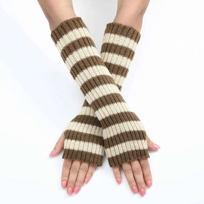 Women's Knitted Fingerless Arm Sleeves Gothic Style Striped Winter Long Arm Warmers Girls Harajuku Y2K Fashion Wrist Gloves
