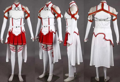 US Size Anime Women's Yuuki Asuna Cosplay White Sleeveless Skirt Outfit Halloween Costume