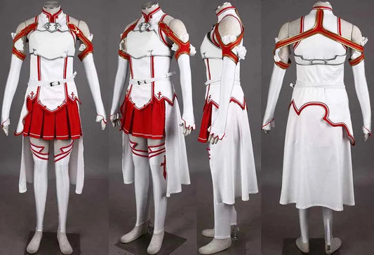 US Size Anime Women's Yuuki Asuna Cosplay White Sleeveless Skirt Outfit Halloween Costume