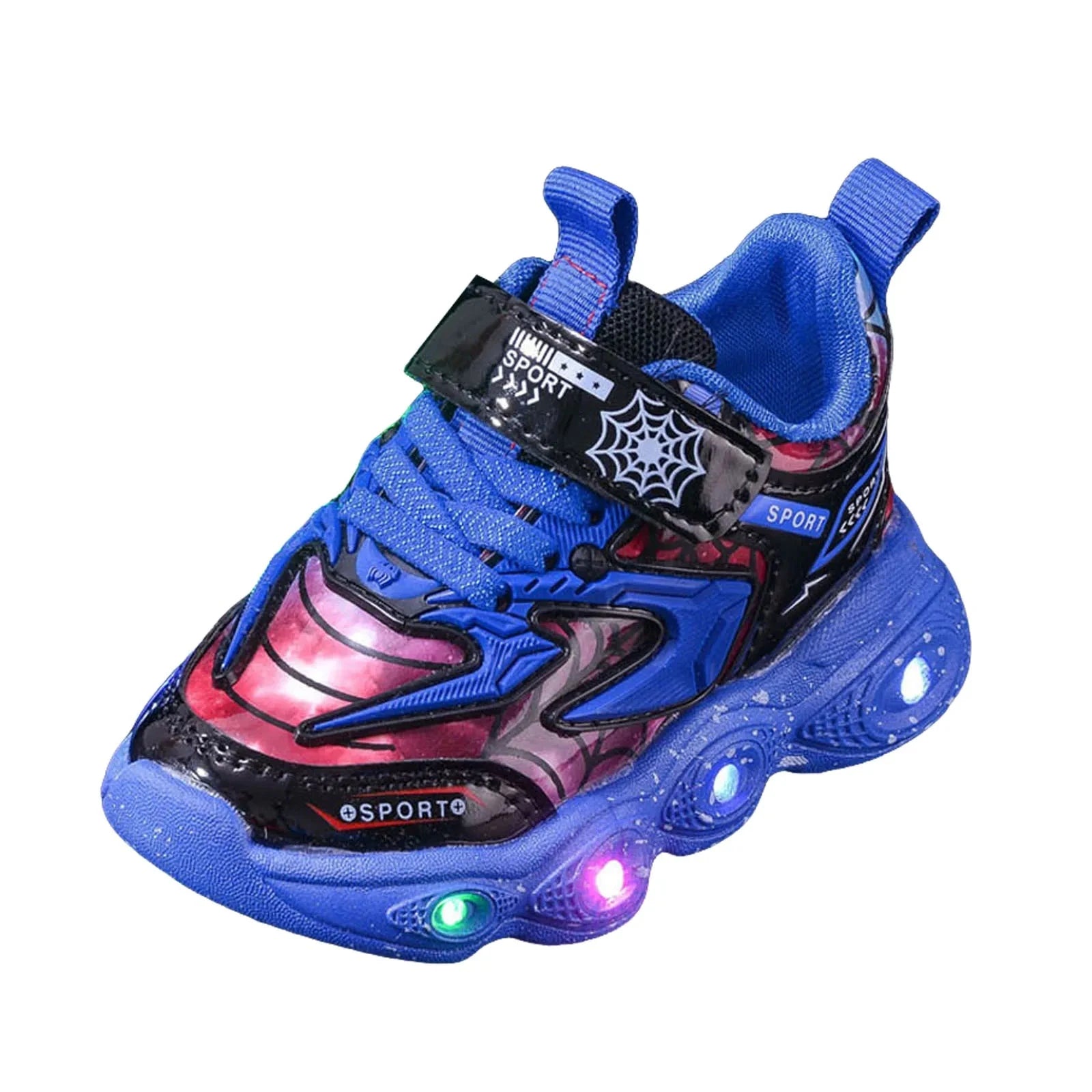 Children's Casual Shoes LED Lights Mesh Breathable Running Shoes Boys Girls Cartoon Spider Soft Sole Sport Shoes Sneaker SS69