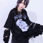 Harajuku Printed Black Zipper Hoodie