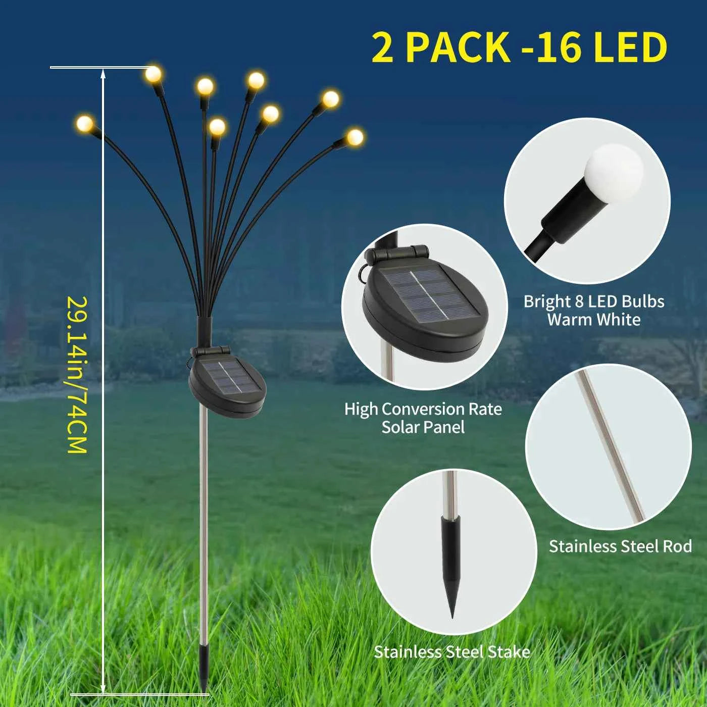 8-Head Solar Firefly Lights LED Solar Outdoor Decorative Garden Lights Waterproof High Flexibility Yard Patio Pathway Holiday